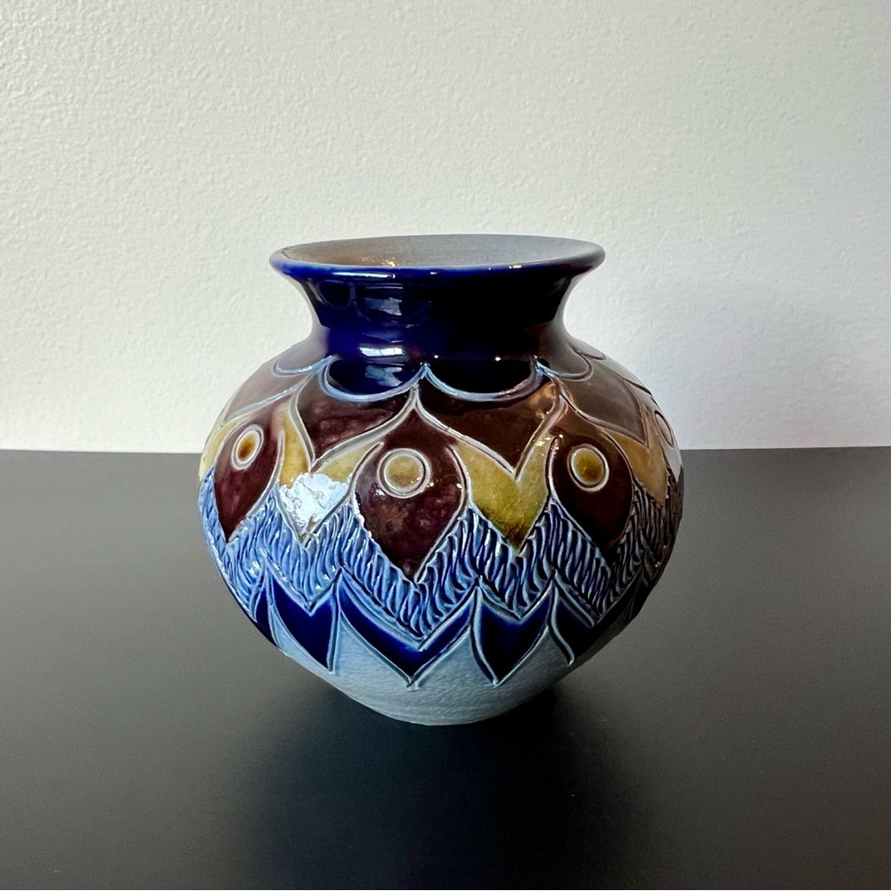 Betschdorf Stoneware French Salt Glazed Vase Signed Fortuné Schmitter Alsace 4"
